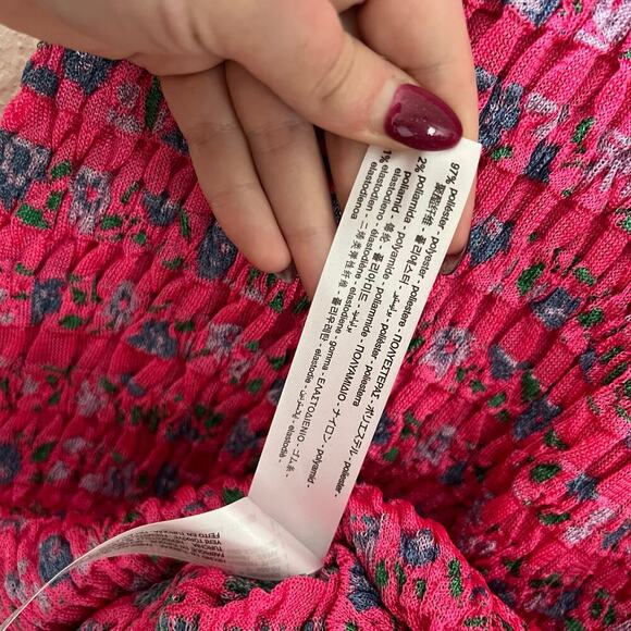 ZARA Knit Pink Floral Ruched Body Con Mini Dress Size Large - Picture 7 of 7